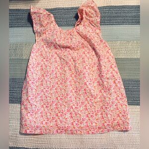 Mini Boden Pink Floral Ruffle Sleeve Top